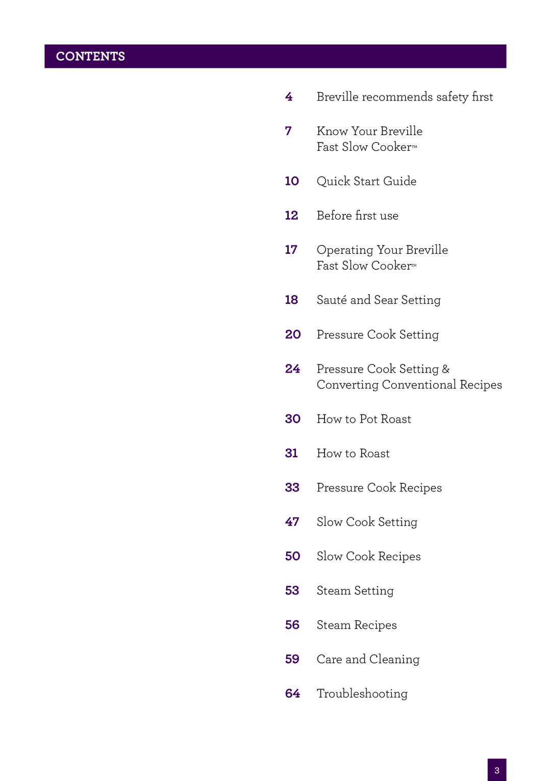 Breville BPR200 manual Contents 