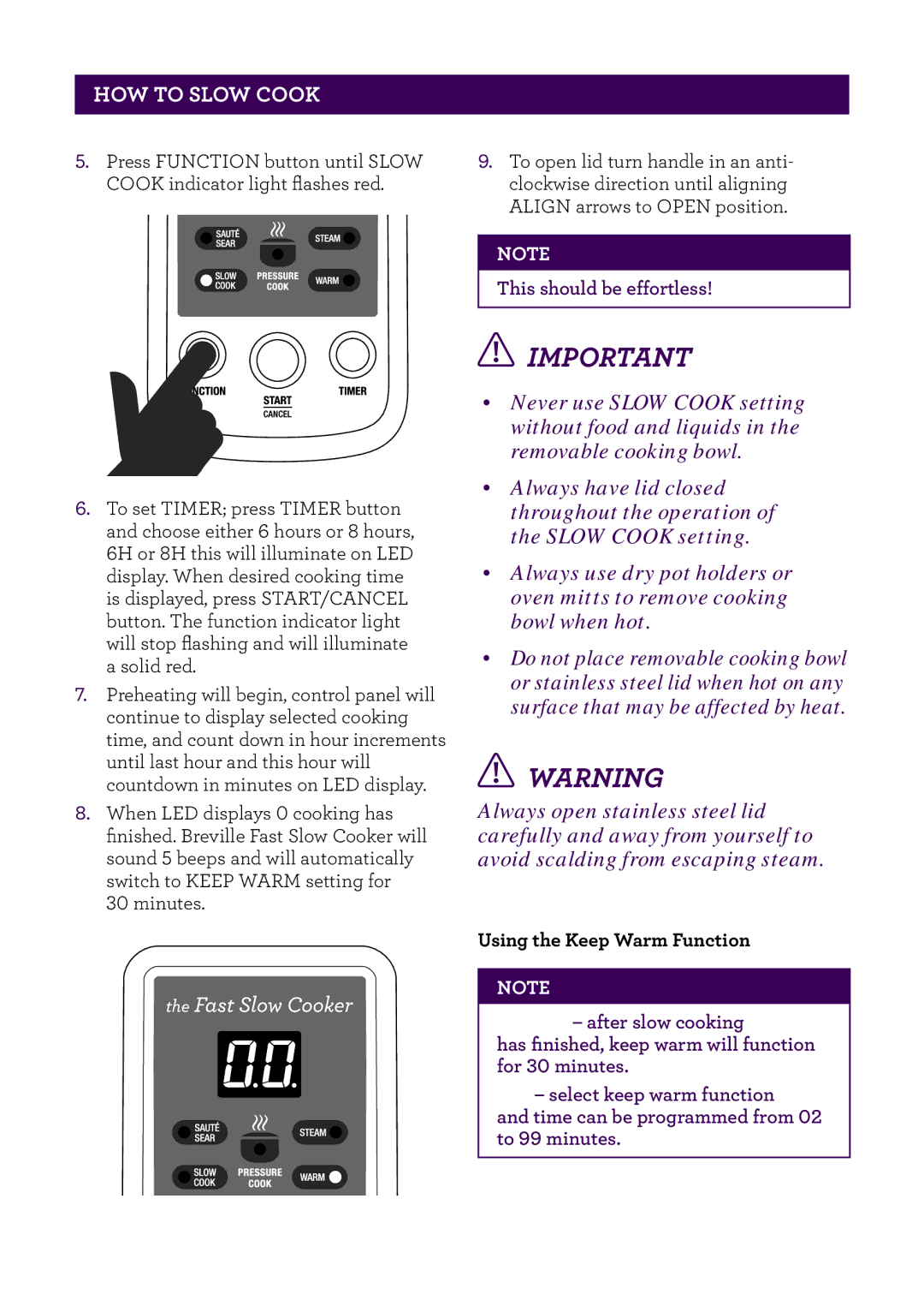 Breville BPR200 manual Using the Keep Warm Function 