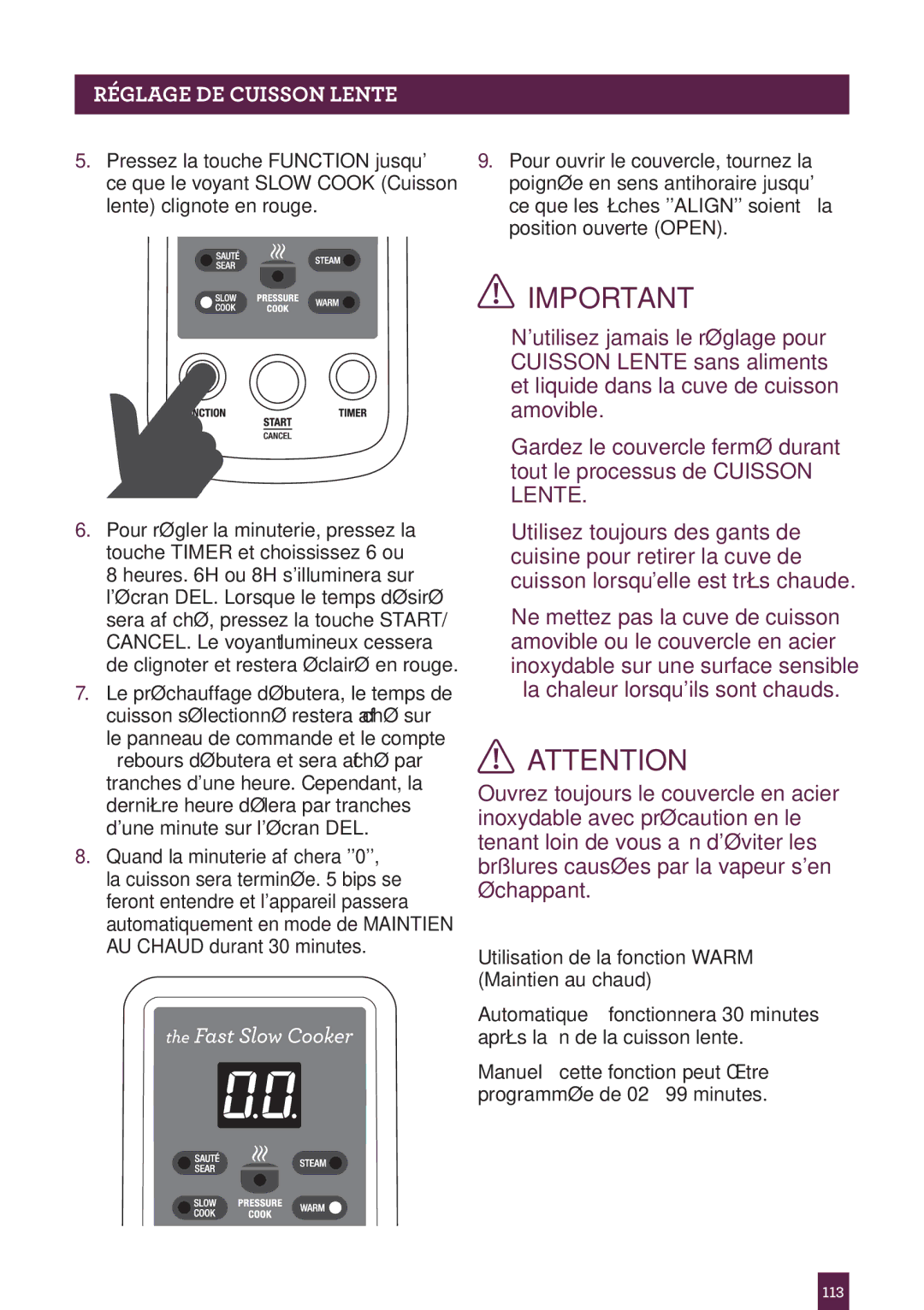 Breville BPR600XL Issue - A12 manual Utilisation de la fonction Warm Maintien au chaud 