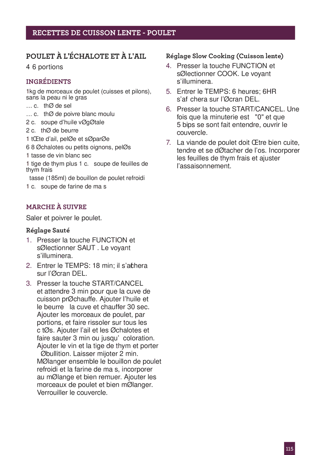 Breville BPR600XL Issue - A12 manual Pagettesrec H ADERCUISSON..... Lente Poulet, Poulet À Léchalote ET À Lail 