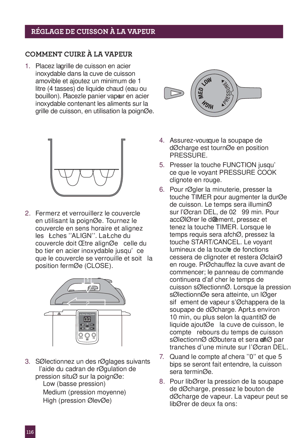 Breville BPR600XL Issue - A12 manual PARÉGLAGEHEADERCUISSON..... À LA Vapeur, Comment Cuire À LA Vapeur 