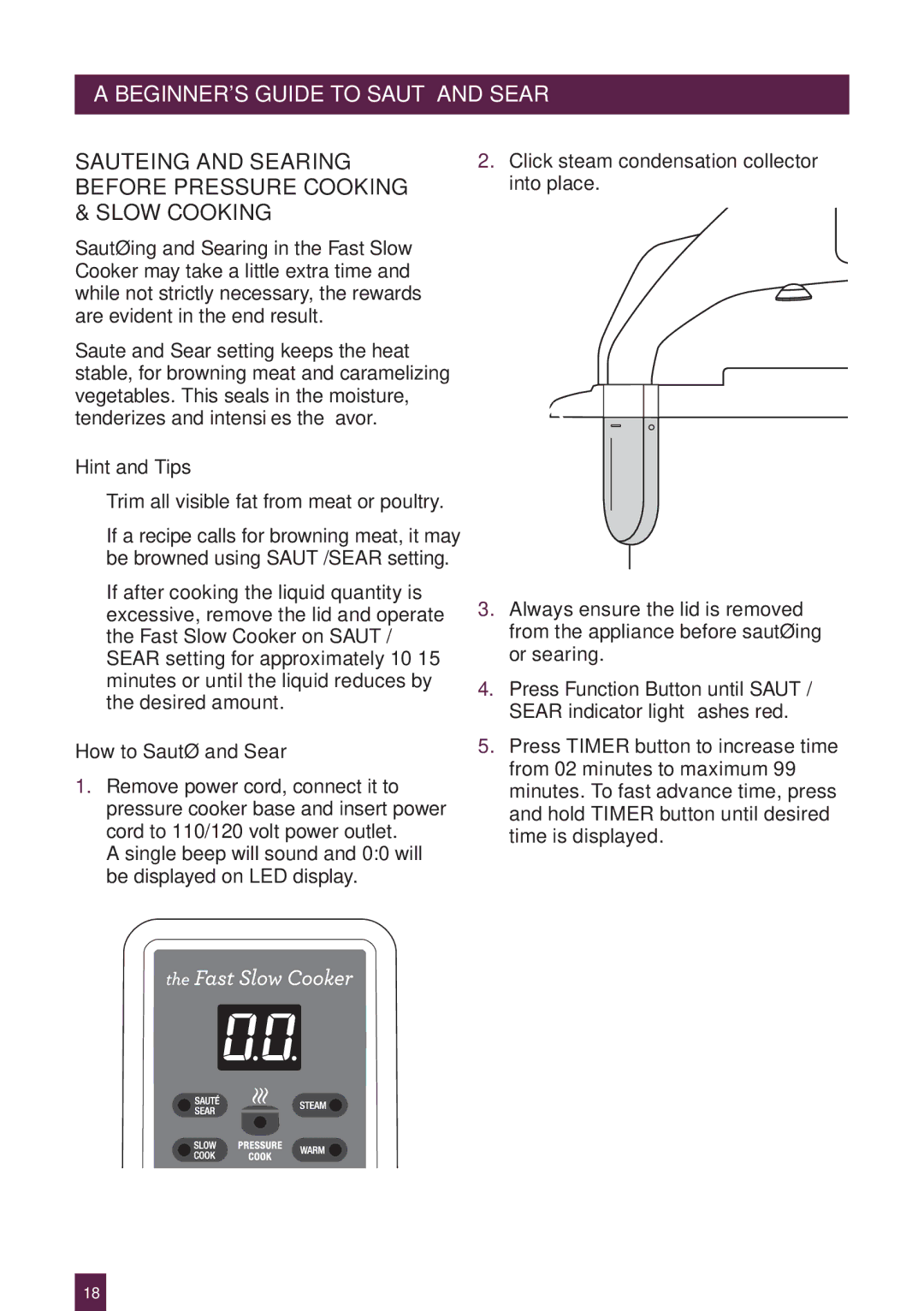 Breville BPR600XL Issue - A12 manual PAGEBEGINNERSHEADER.....GUIDE to Sauté and Sear, Hint and Tips, How to Sauté and Sear 