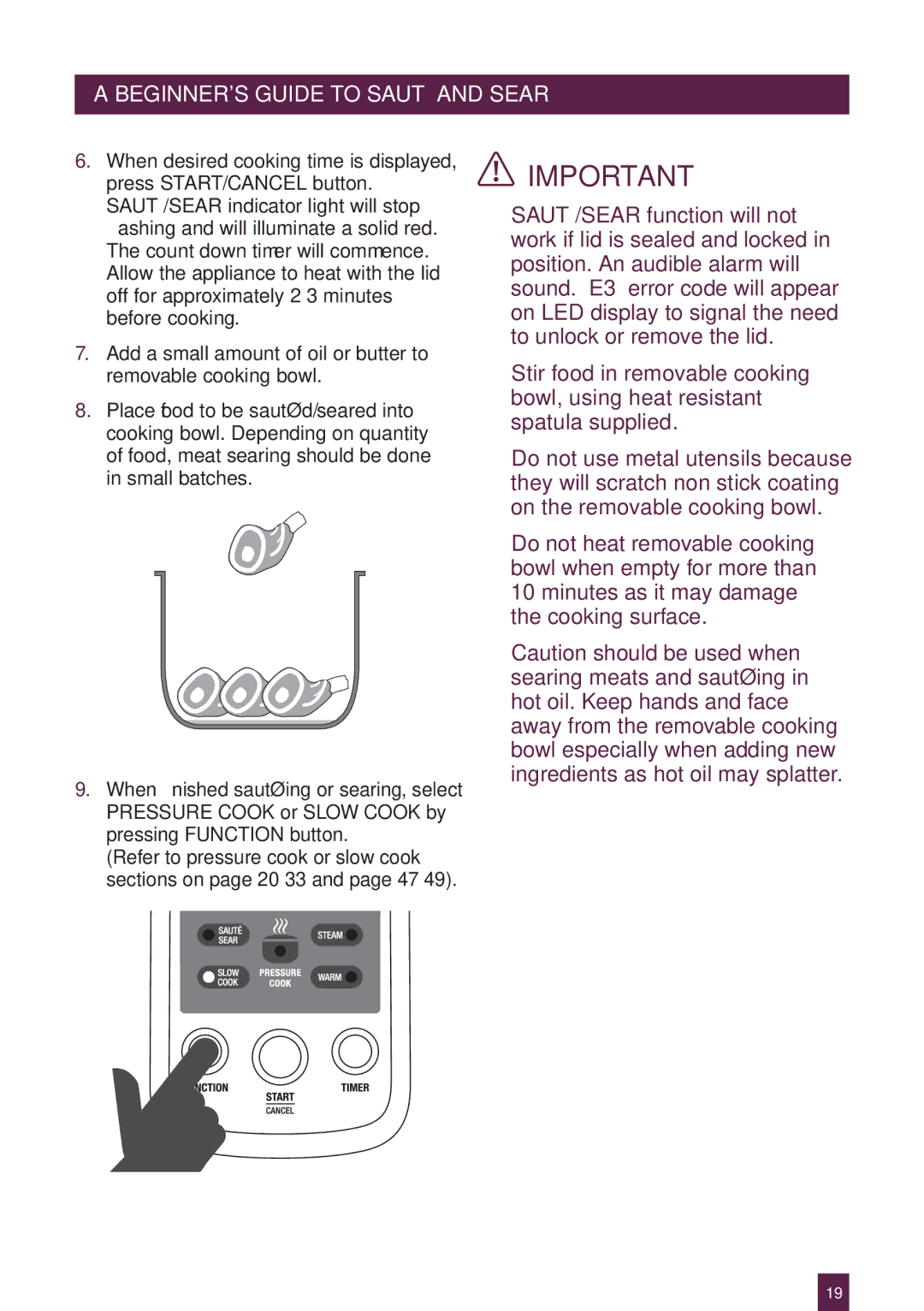 Breville BPR600XL Issue - A12 manual PAGEBEGINNERSHEADER.....GUIDE to Sauté and Sear 