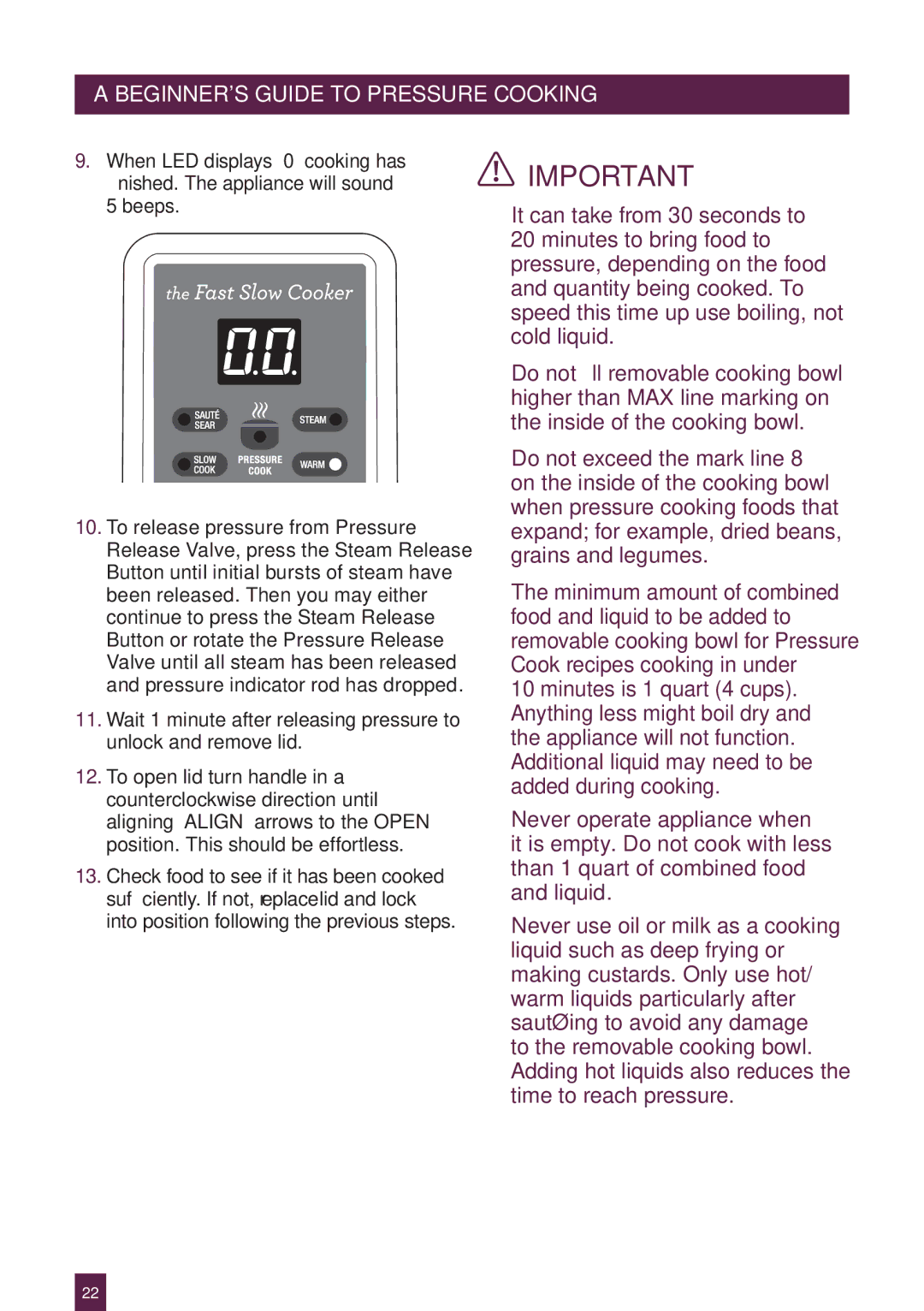 Breville BPR600XL Issue - A12 manual PAGEBEGINNERSHEADER.....GUIDE to Pressure Cooking 