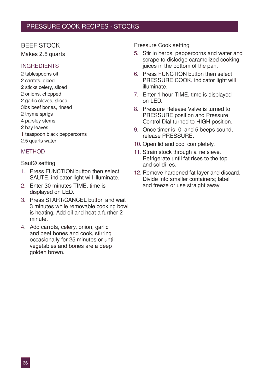 Breville BPR600XL Issue - A12 manual Beef Stock 