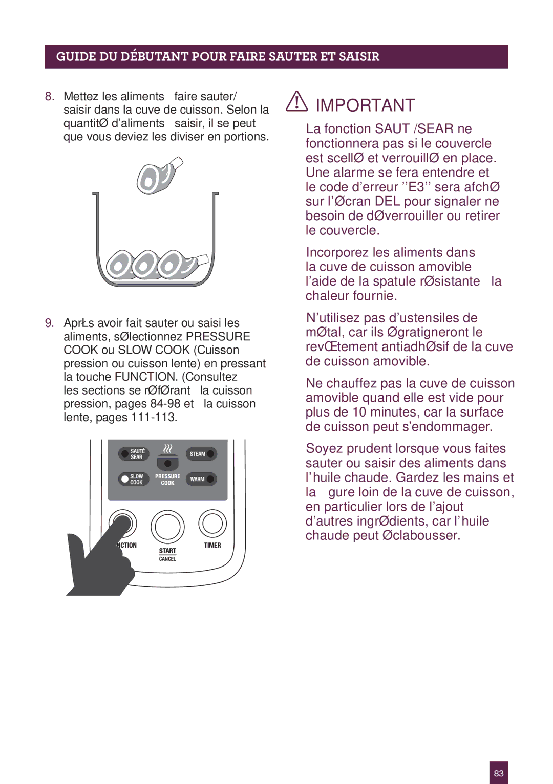 Breville BPR600XL Issue - A12 manual PAGEGUIDEHEADUDÉBUTANTER..... Pour Faire Sauter ET Saisir 