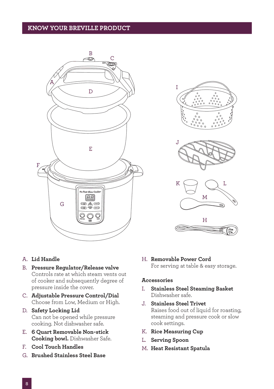 Breville BPR600XL Issue - A12 manual Know Your Breville Product, Rice Measuring Cup Serving Spoon Heat Resistant Spatula 