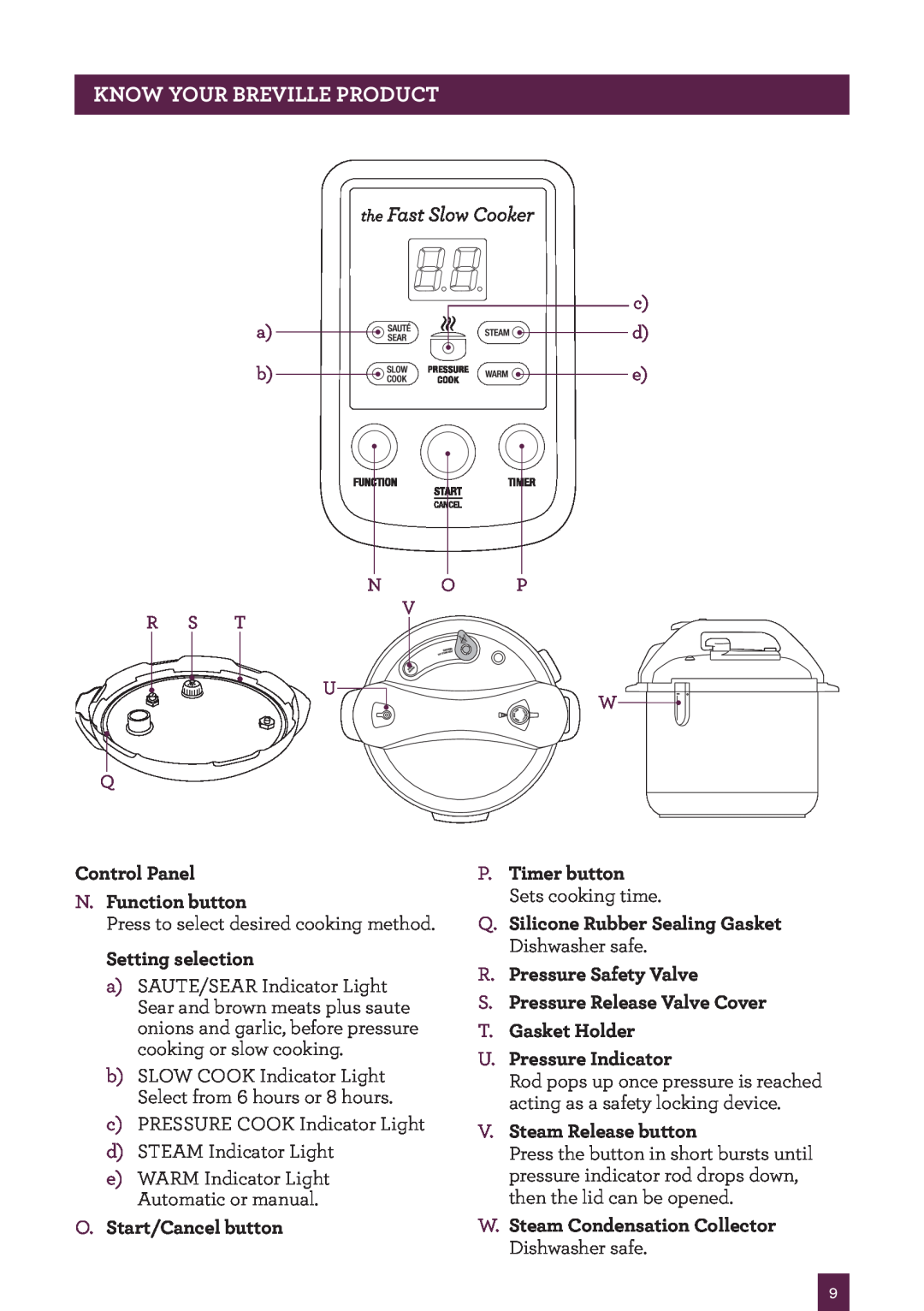 Breville BPR600XL Issue - A12 manual Know Your Breville Product, Control Panel N. Function button 