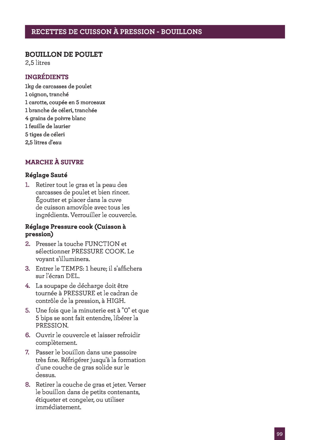 Breville BPR600XL Issue - A12 manual Pagettesrec H Adercuisson..... À Pression - Bouillons, Bouillon De Poulet, Ingrédients 