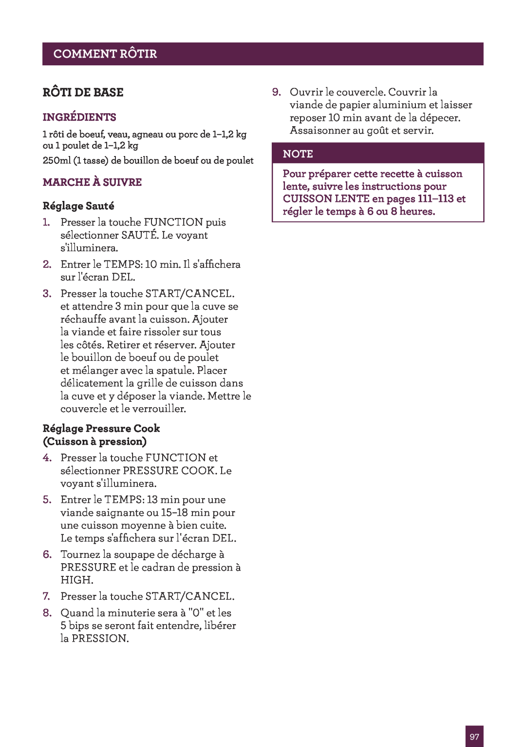 Breville BPR600XL Issue - A12 manual Rôti De Base, Pagecommentheaderrôtir, Ingrédients, Marche À Suivre 