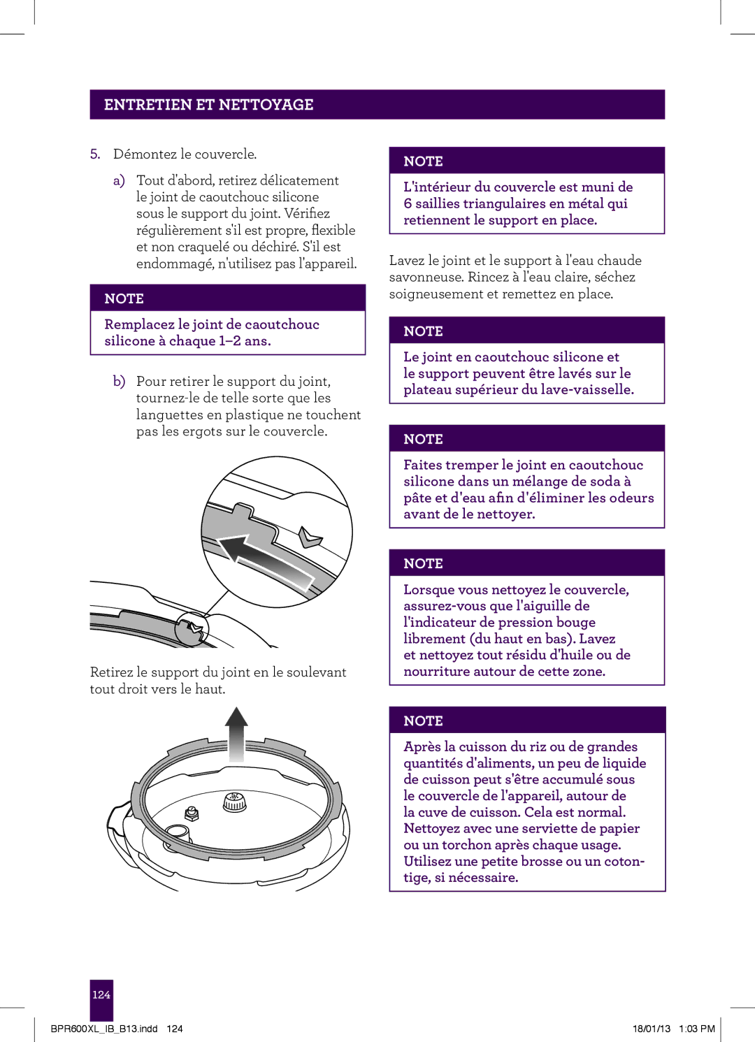 Breville BPR600XL manual Remplacez le joint de caoutchouc silicone à chaque 1-2 ans 