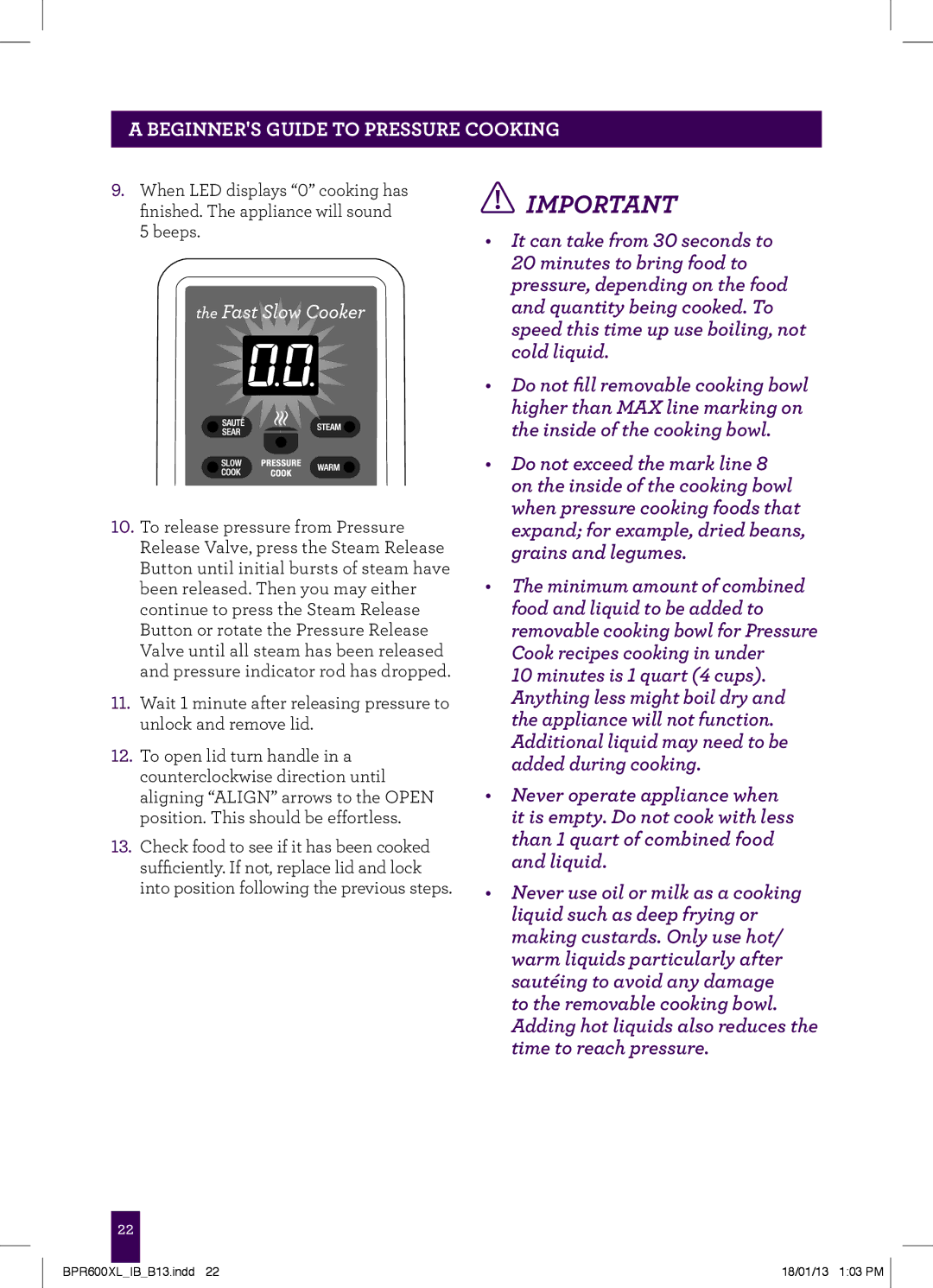 Breville BPR600XL manual PAgeBEGINNERSheader.....GUIDE to Pressure Cooking 