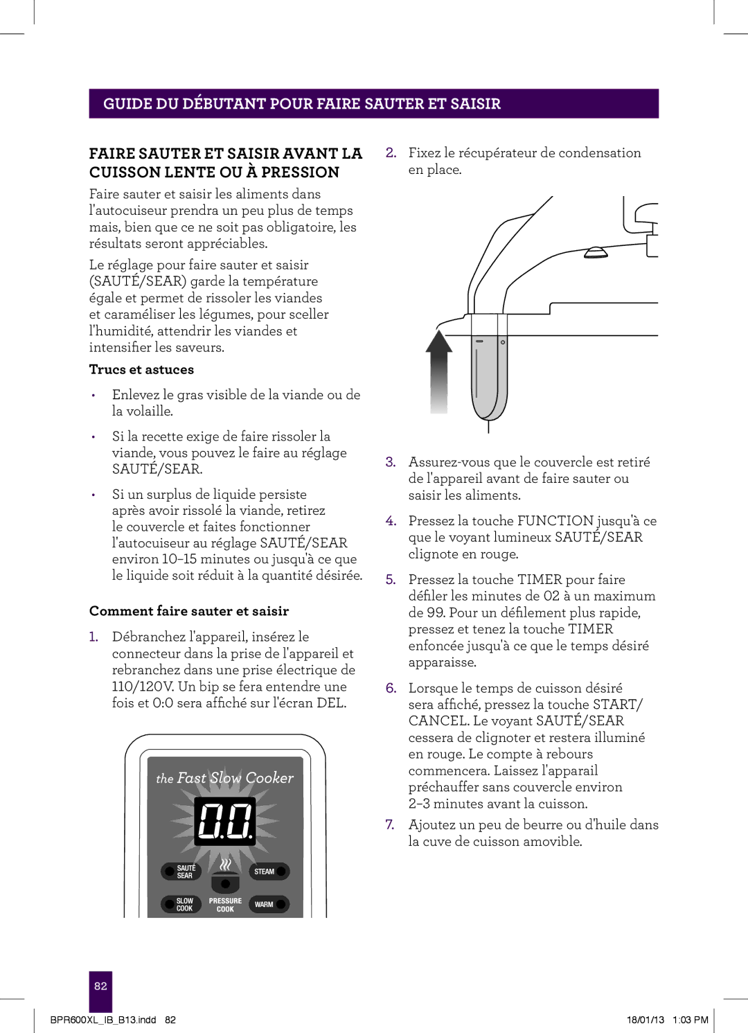 Breville BPR600XL manual PAgeGUIDEheaderDU DÉBUTANT..... Pour Faire Sauter ET Saisir, Trucs et astuces 