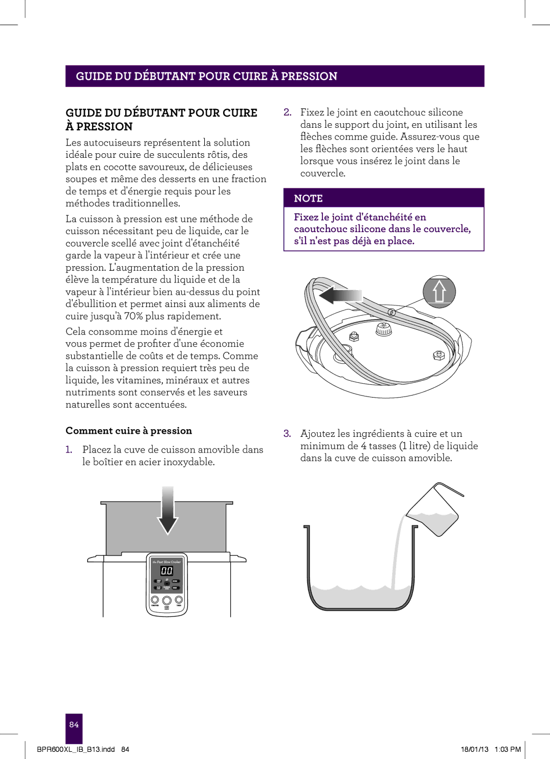 Breville BPR600XL manual PAgeGUIDEheaderDU DÉBUTANT..... Pour Cuire À Pression, Guide DU Débutant Pour Cuire À Pression 