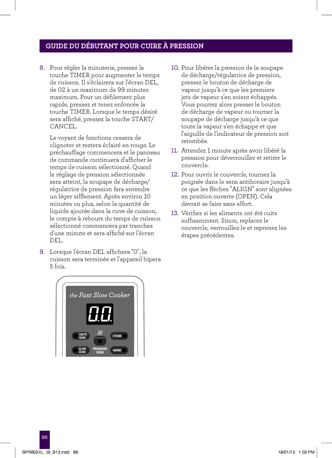 Breville BPR600XL manual PAgeGUIDEheaderDU DÉBUTANT..... Pour Cuire À Pression 