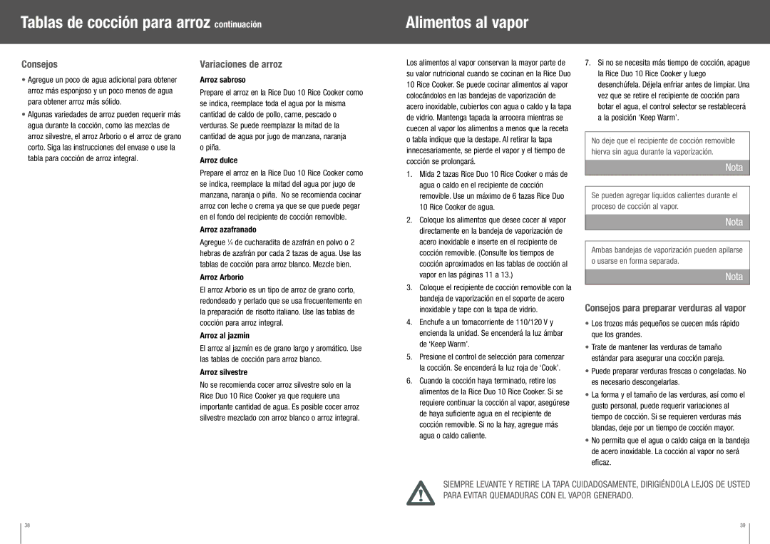 Breville BRC350XL manual Consejos, Variaciones de arroz 