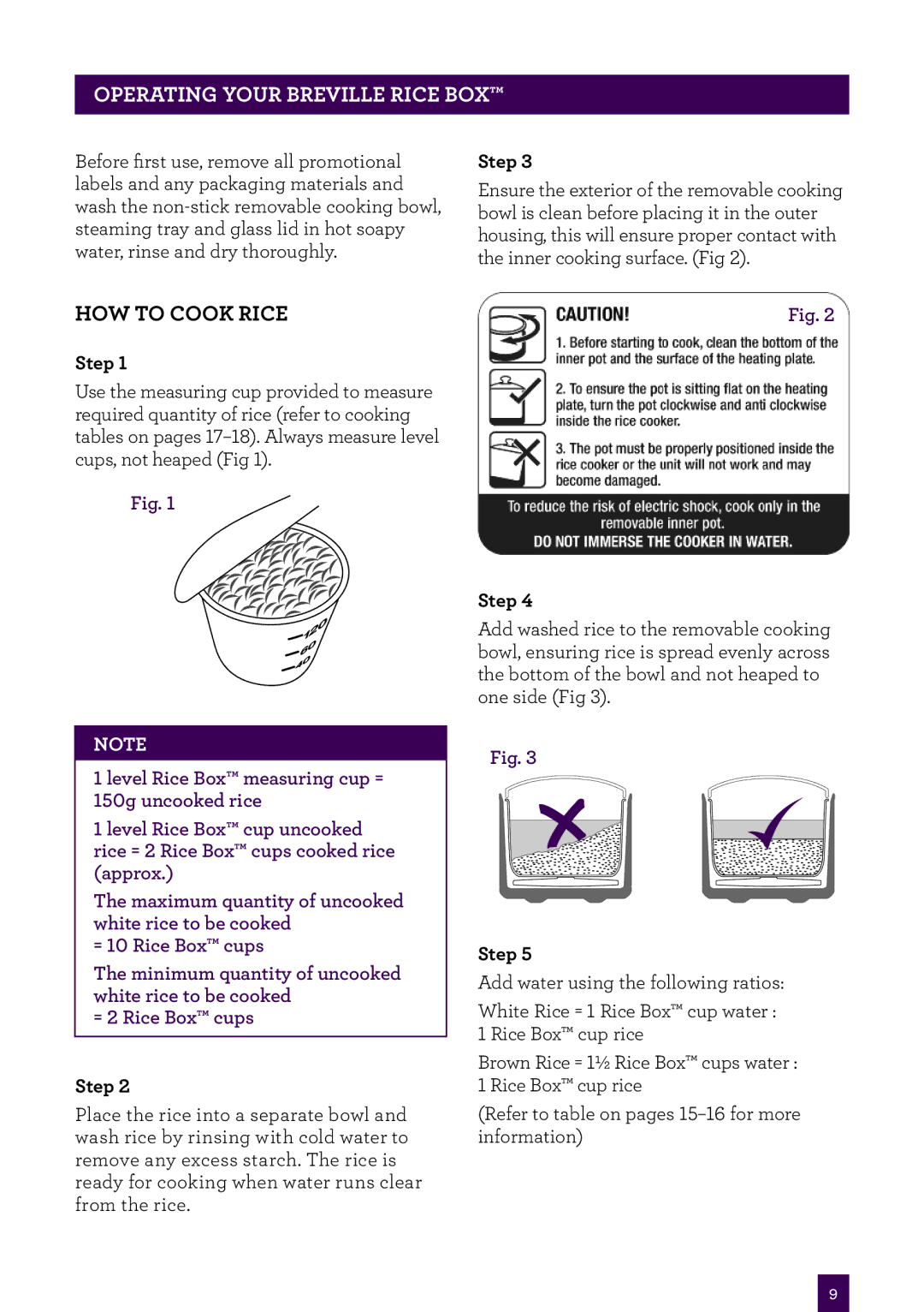 Breville BRC460 brochure Operating Your Breville Rice Box, How to cook rice 