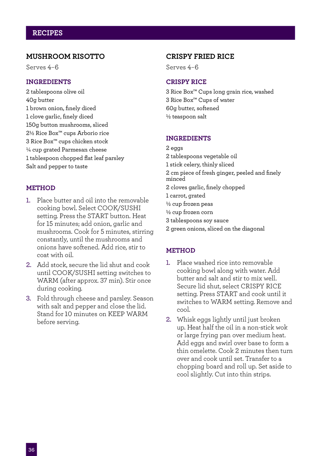 Breville BRC460 brochure Recipes 