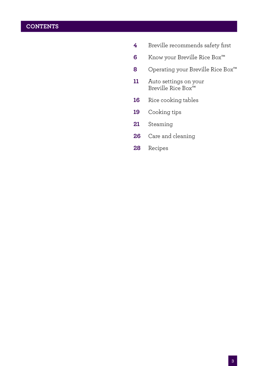 Breville BRC460 brochure Contents 