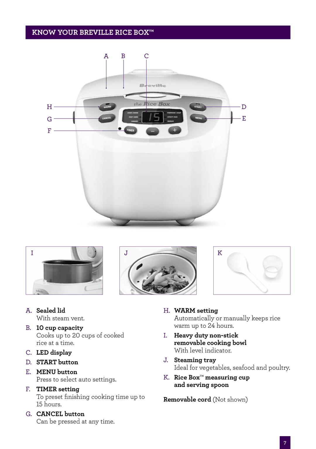 Breville BRC460 brochure Know Your Breville Rice Box 