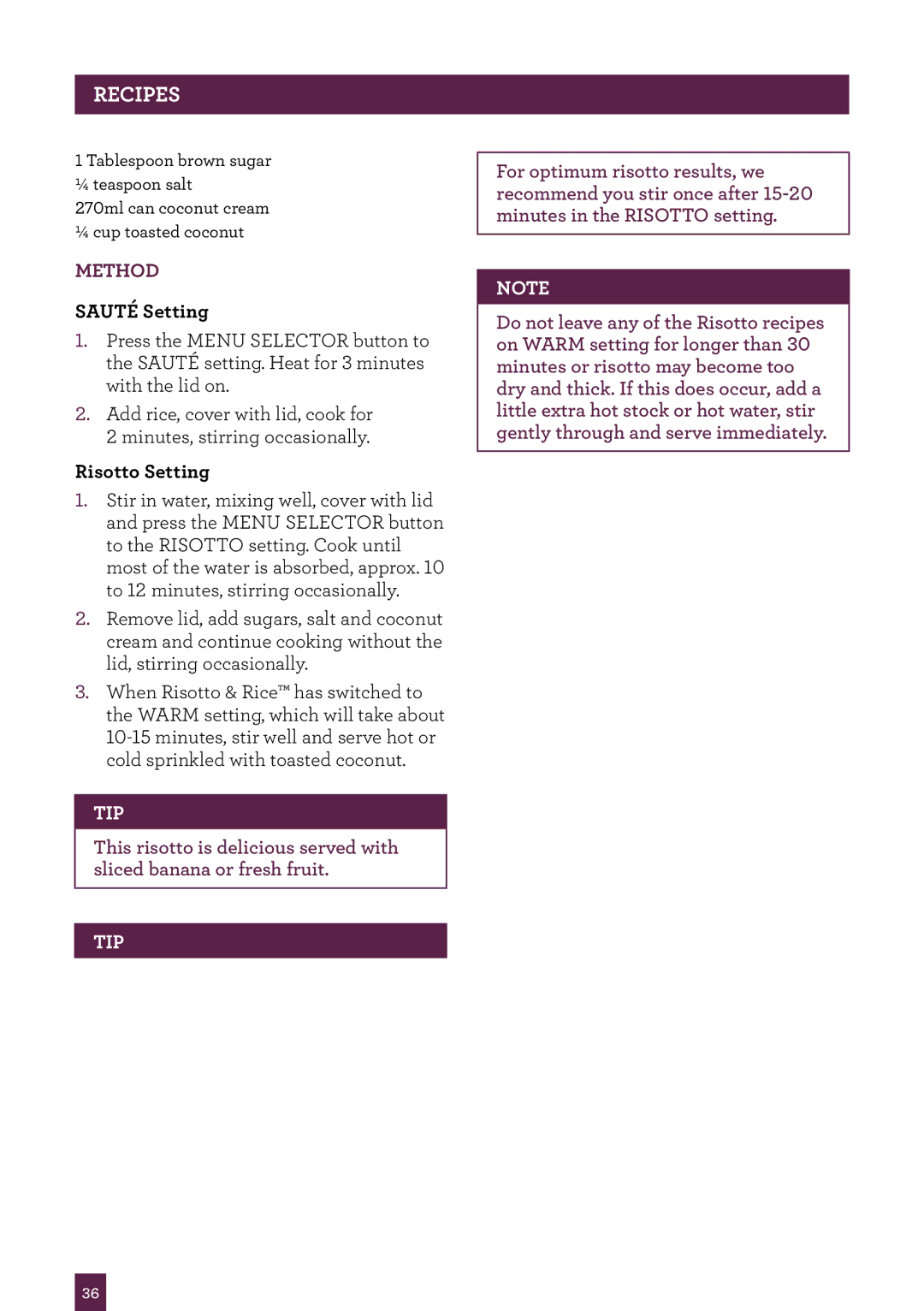 Breville BRC520 manual Recipes 