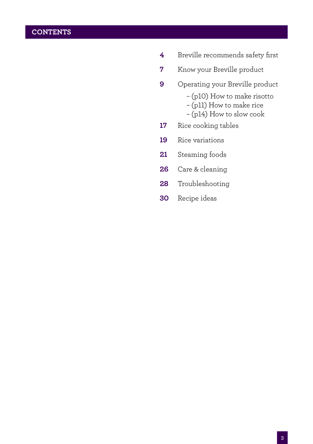 Breville BRC600XL manual Contents 