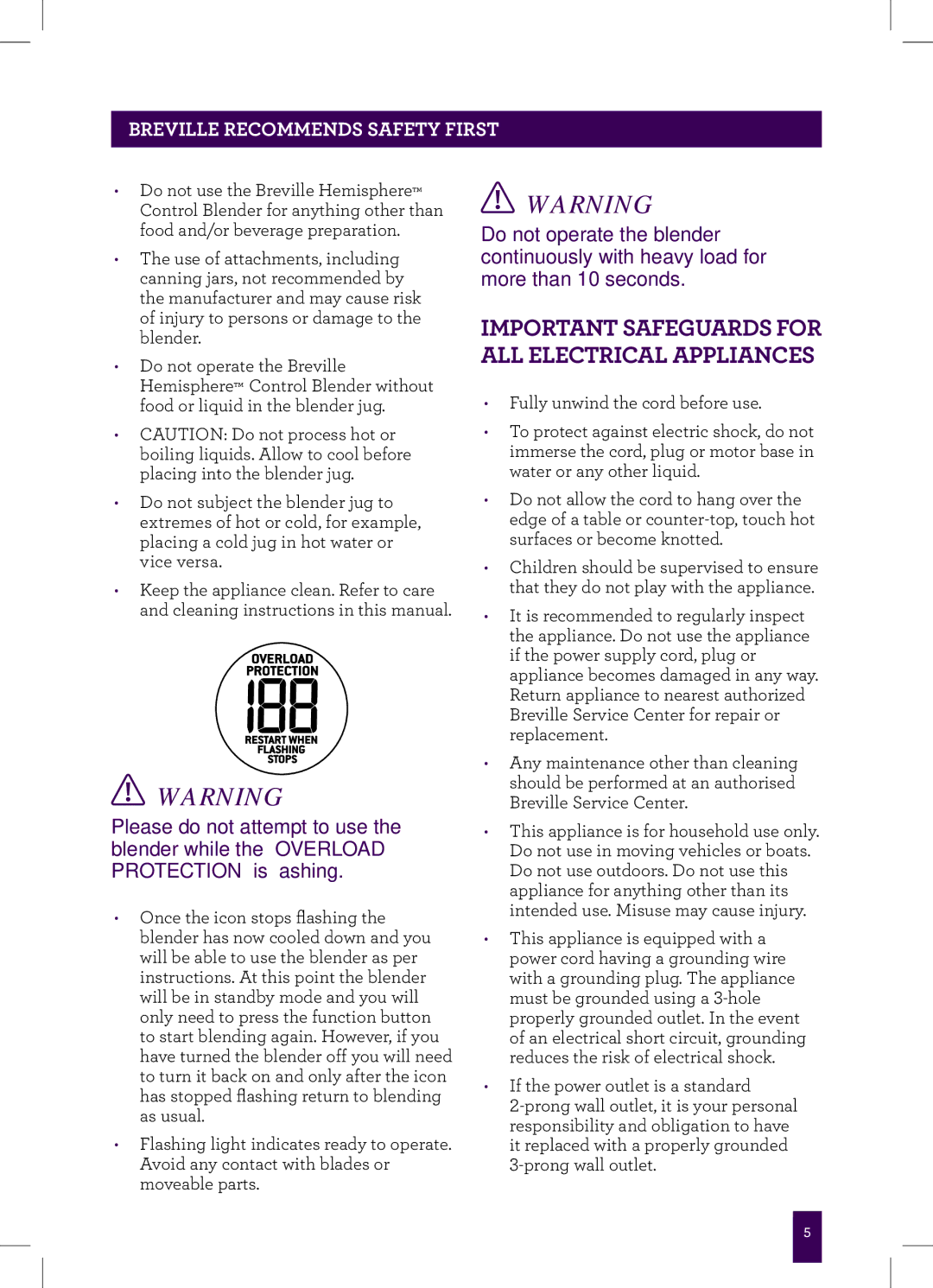 Breville BBL605XL, Breville manual Important Safeguards for ALL Electrical Appliances 