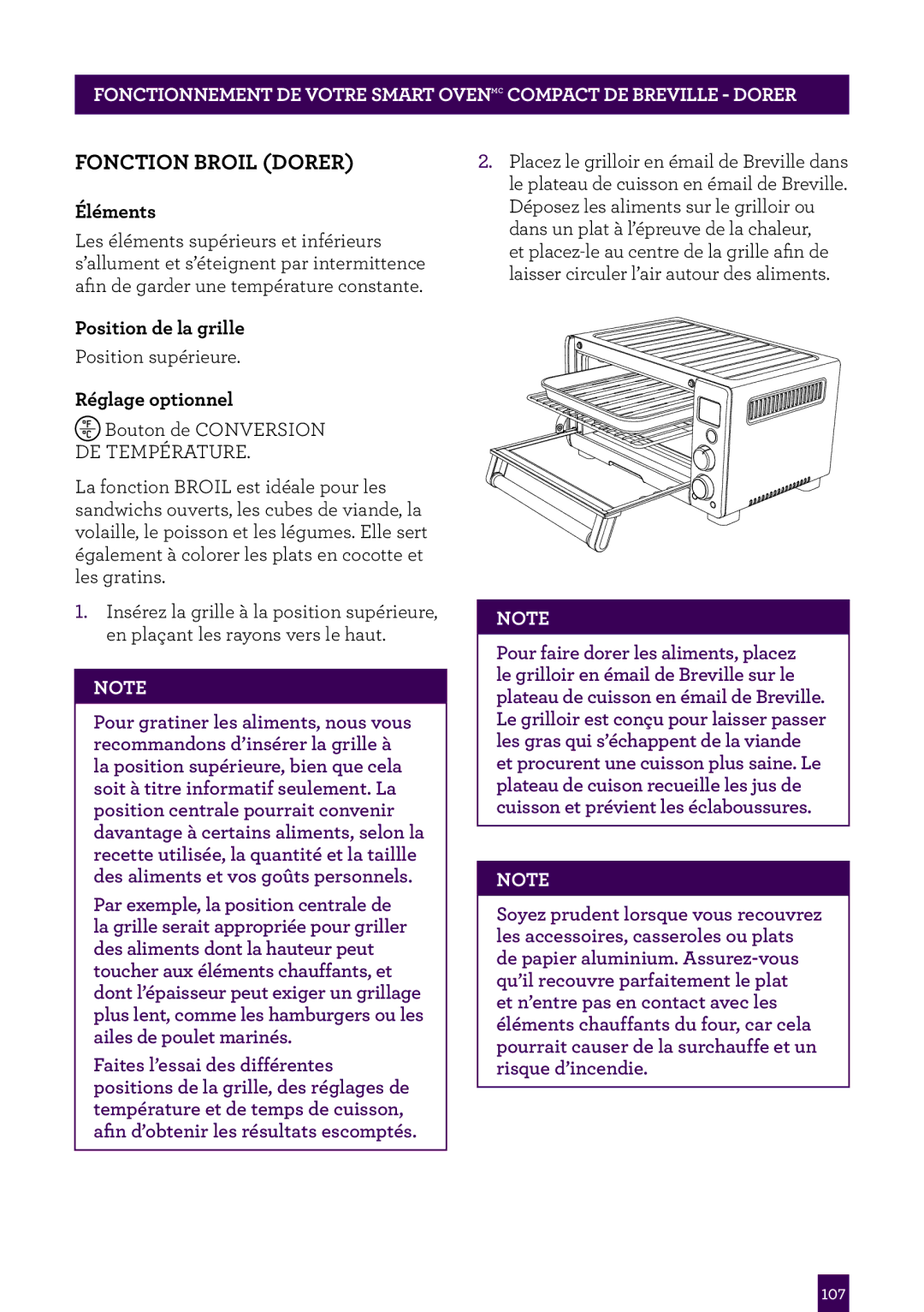 Breville BOV650XL /B Issue - F11, Breville Compact Smart Oven manual Fonction Broil Dorer, Éléments 