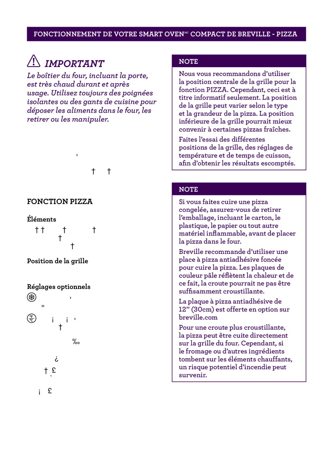 Breville Breville Compact Smart Oven, BOV650XL /B Issue - F11 manual Fonction Pizza, Éléments 