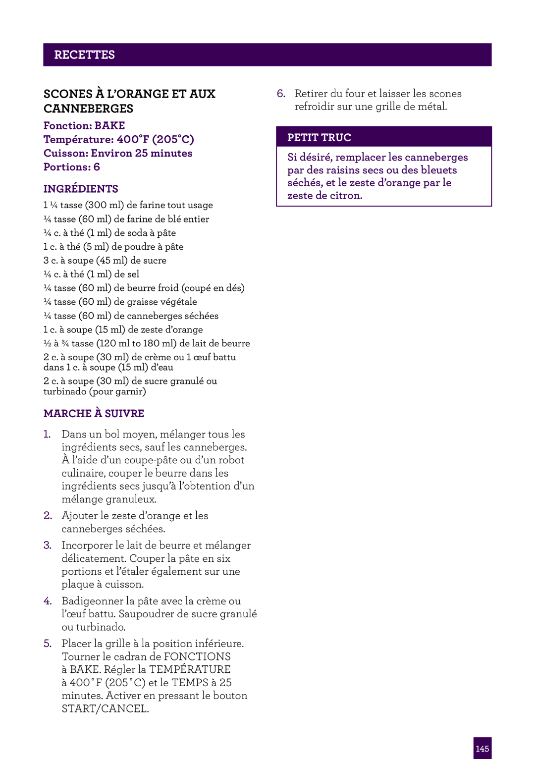 Breville BOV650XL /B Issue - F11, Breville Compact Smart Oven manual Scones à l’ORANGE et aux, Canneberges 