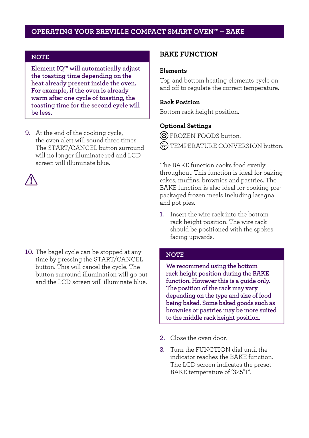 Breville BOV650XL /B Issue - F11 manual Operating Your Breville Compact Smart Oven Bake, Bake Function 