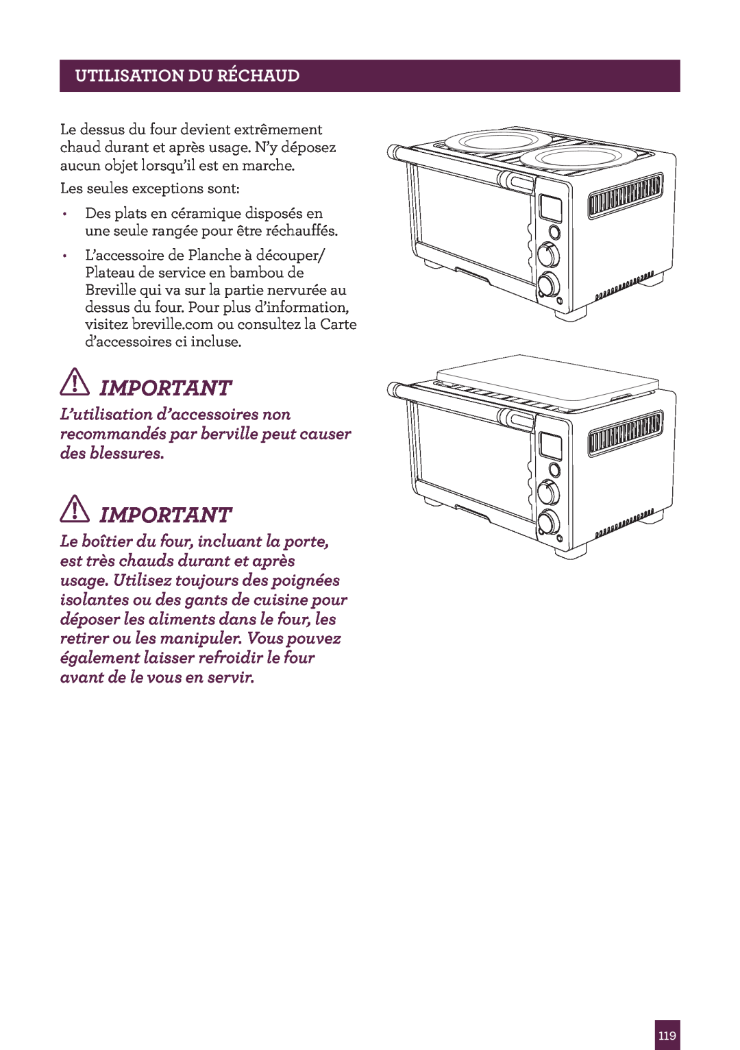 Breville BOV650XL /B Issue - F11, Breville Compact Smart Oven manual Utilisation Du Réchaud 