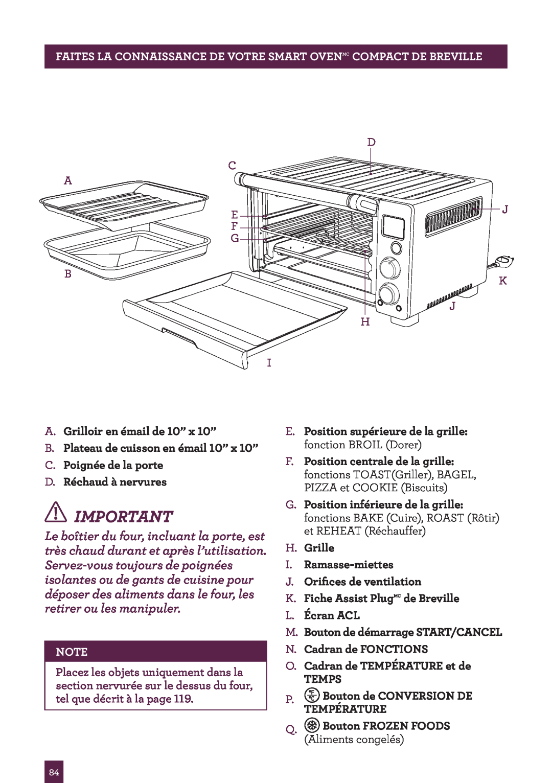 Breville Breville Compact Smart Oven, BOV650XL /B Issue - F11 manual A.Grilloir en émail de 10” x 10” 