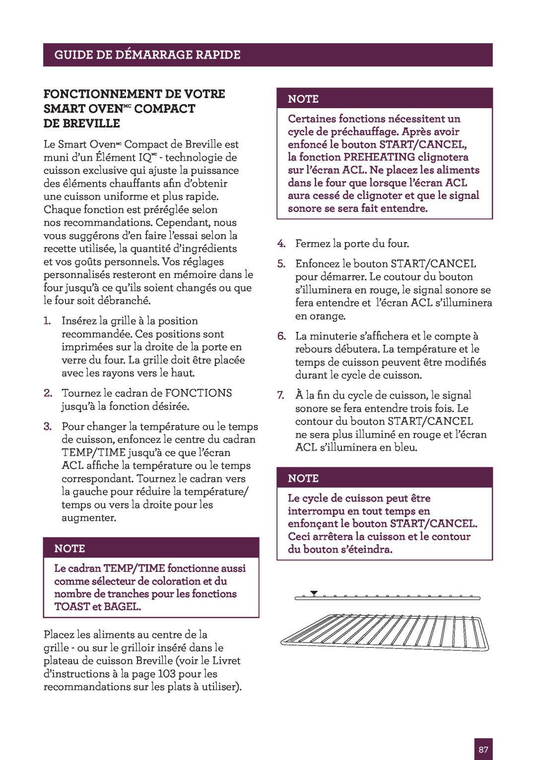 Breville BOV650XL /B Issue - F11 Guide De Démarrage Rapide, Fonctionnement De Votre Smart Ovenmc Compact, De Breville 