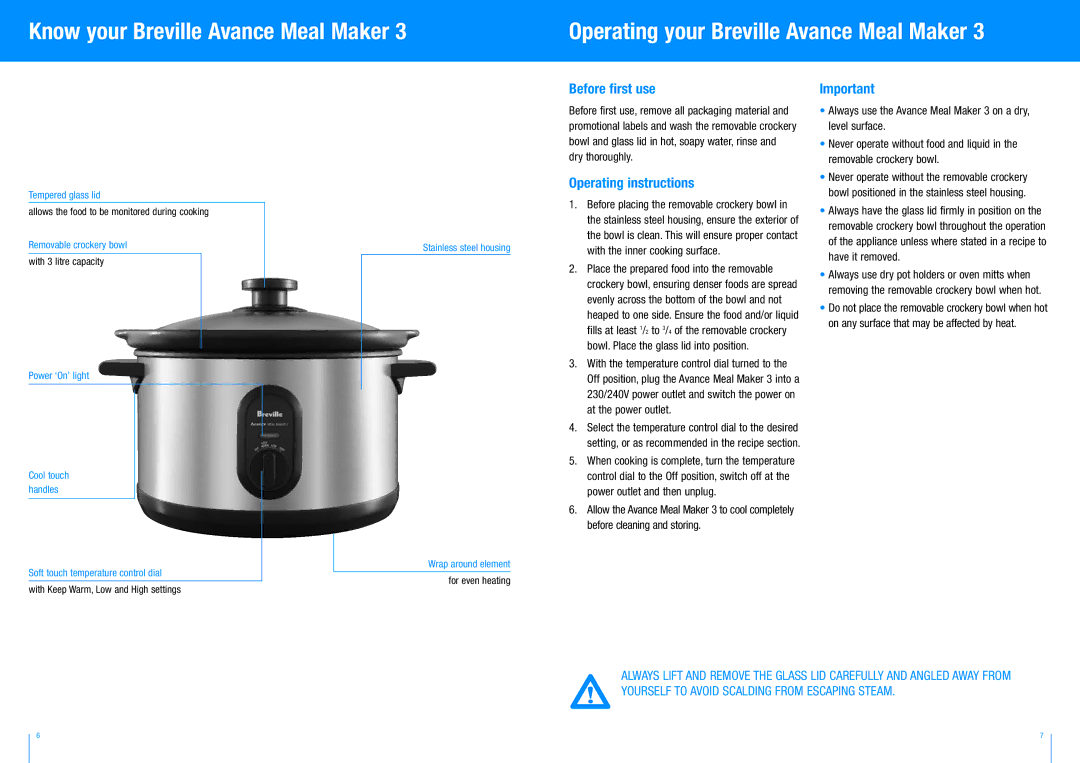 Breville BSC100 manual Before first use, Operating instructions 