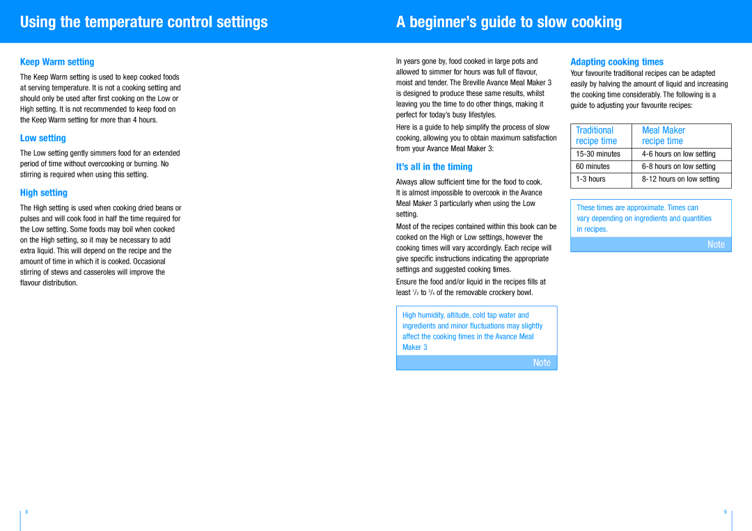 Breville BSC100 manual Keep Warm setting, Low setting, High setting, It’s all in the timing, Adapting cooking times 