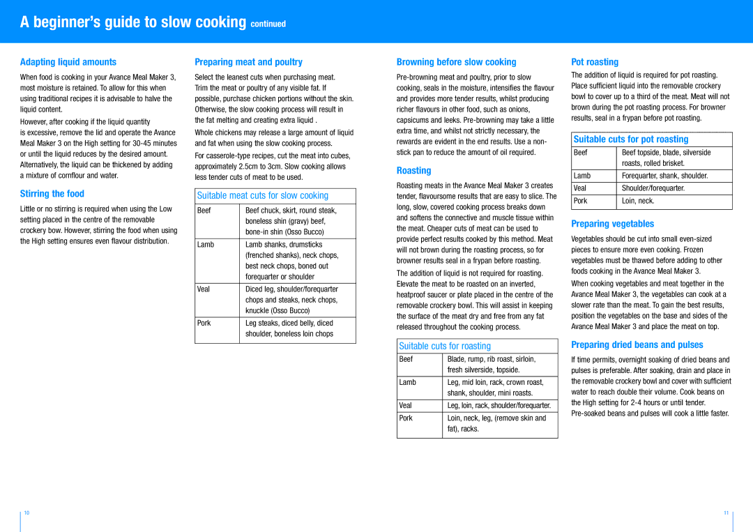 Breville BSC100 Adapting liquid amounts, Preparing meat and poultry, Browning before slow cooking, Roasting Pot roasting 