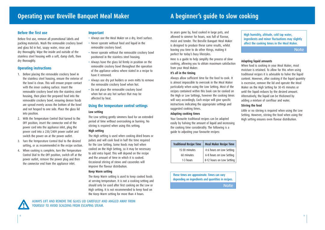 Breville BSC400 manual Before the first use, Operating instructions, Using the temperature control settings 