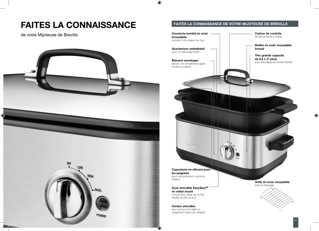 Breville BSC560XL brochure Faites LA Connaissance, De votre Mijoteuse de Breville 