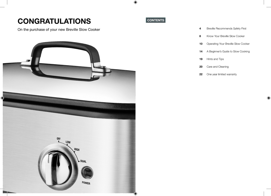 Breville BSC560XL brochure Congratulations, On the purchase of your new Breville Slow Cooker, Contents 