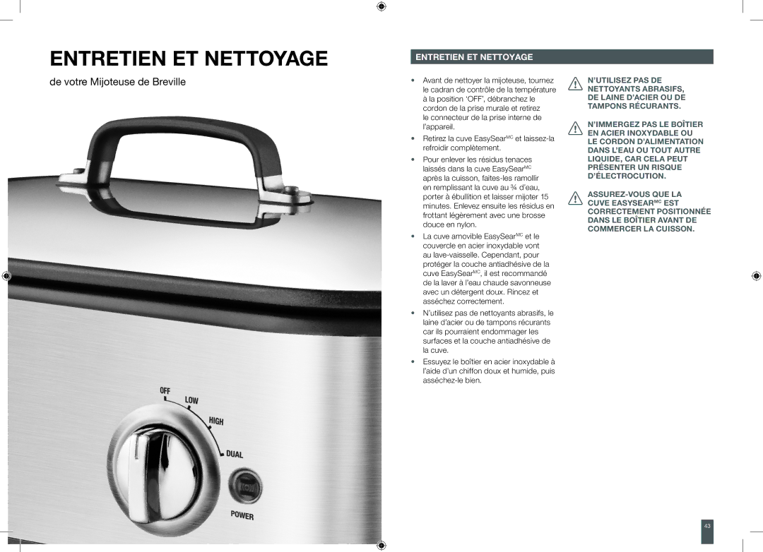 Breville BSC560XL brochure Entretien et nettoyage 