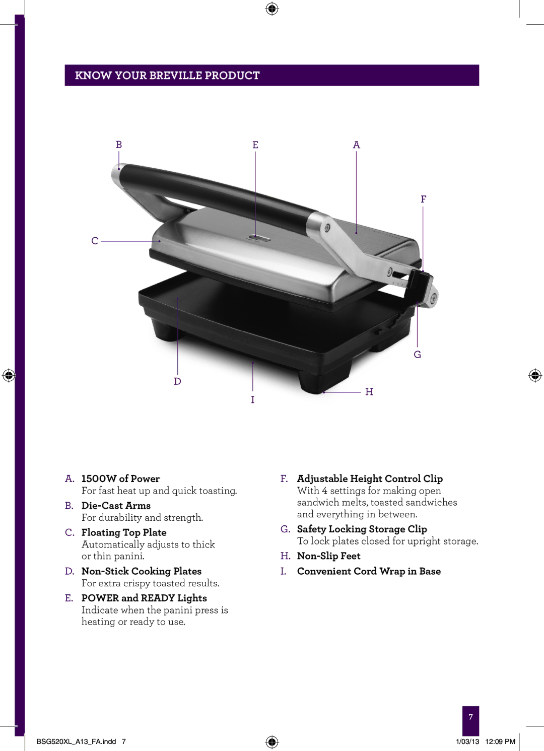 Breville BSG520XL Brushed Silver manual Know Your Breville Product 