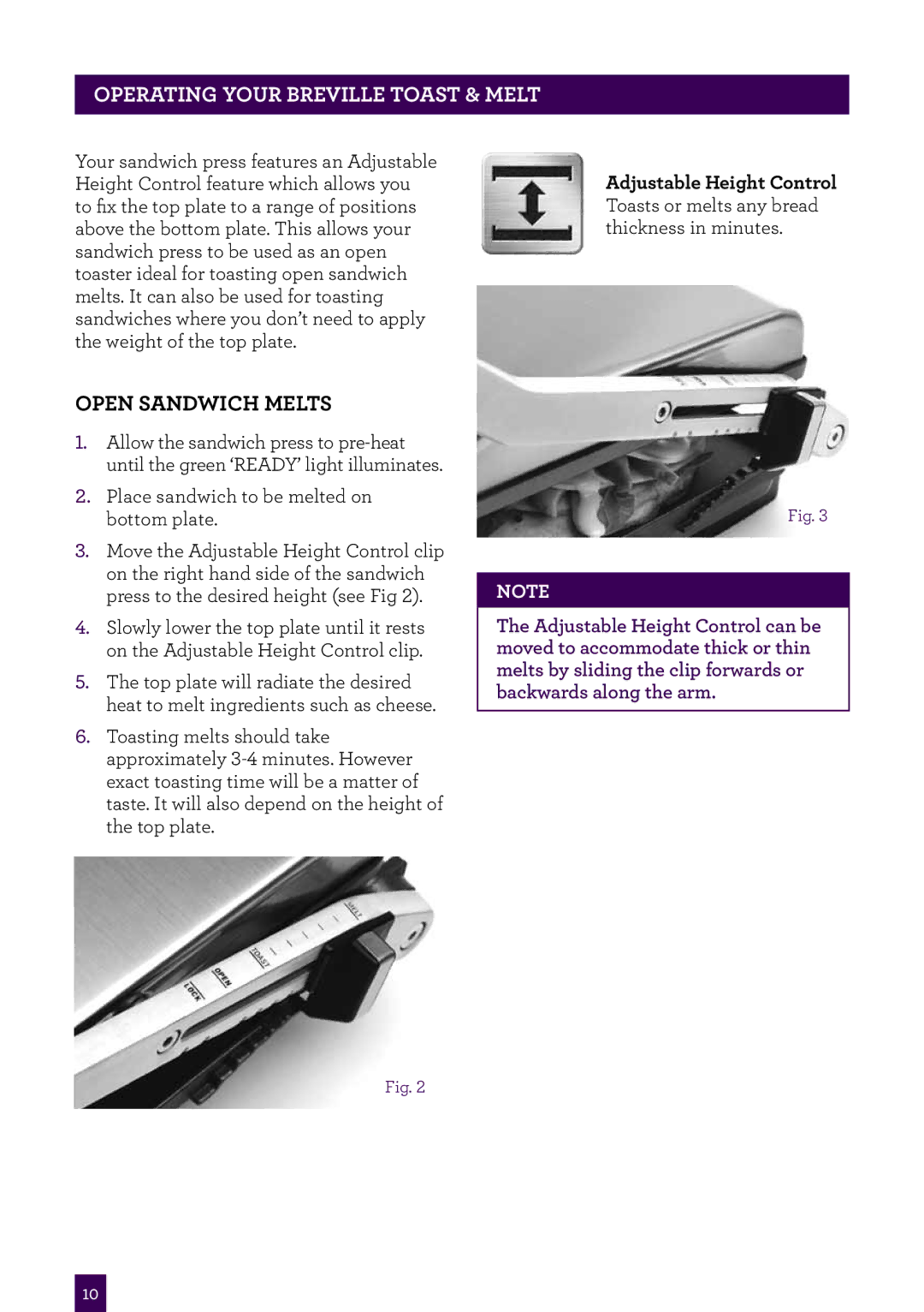 Breville BSG520, BSG540, BSG220 manual Open sandwich melts 