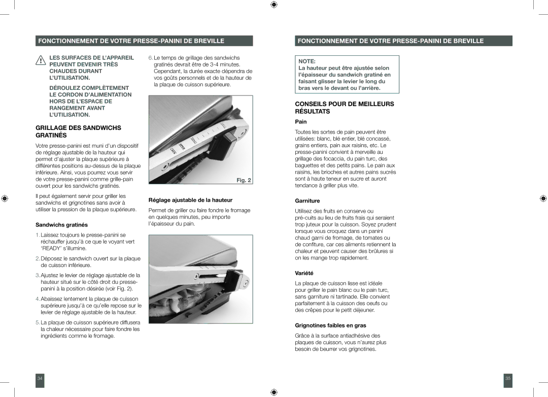 Breville BSG540XL, BSG520XL manual Grillage DES Sandwichs Gratinés, Conseils Pour DE Meilleurs Résultats 