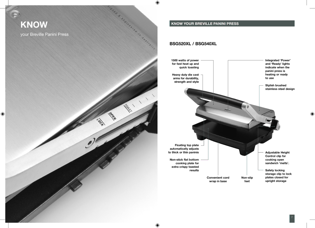 Breville manual Know, BSG520XL / BSG540XL 