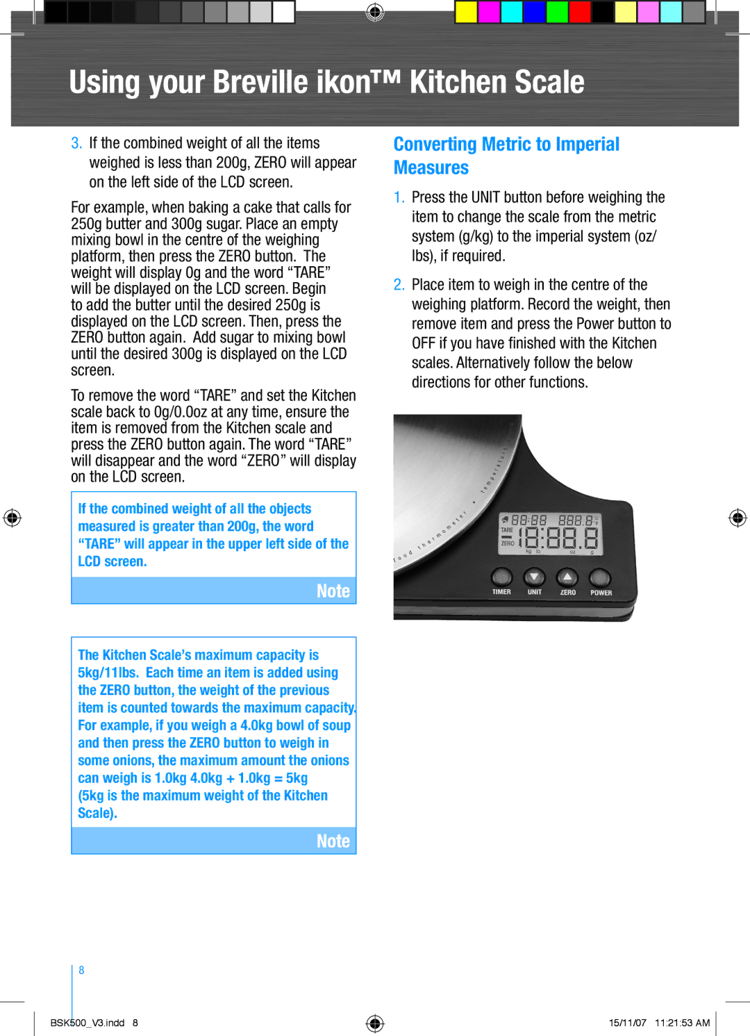 Breville BSK500 manual Converting Metric to Imperial Measures 