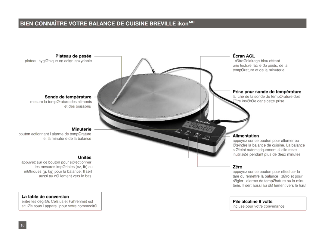 Breville BSK500XL manual Bien Connaître Votre Balance DE Cuisine Breville ikonMC 