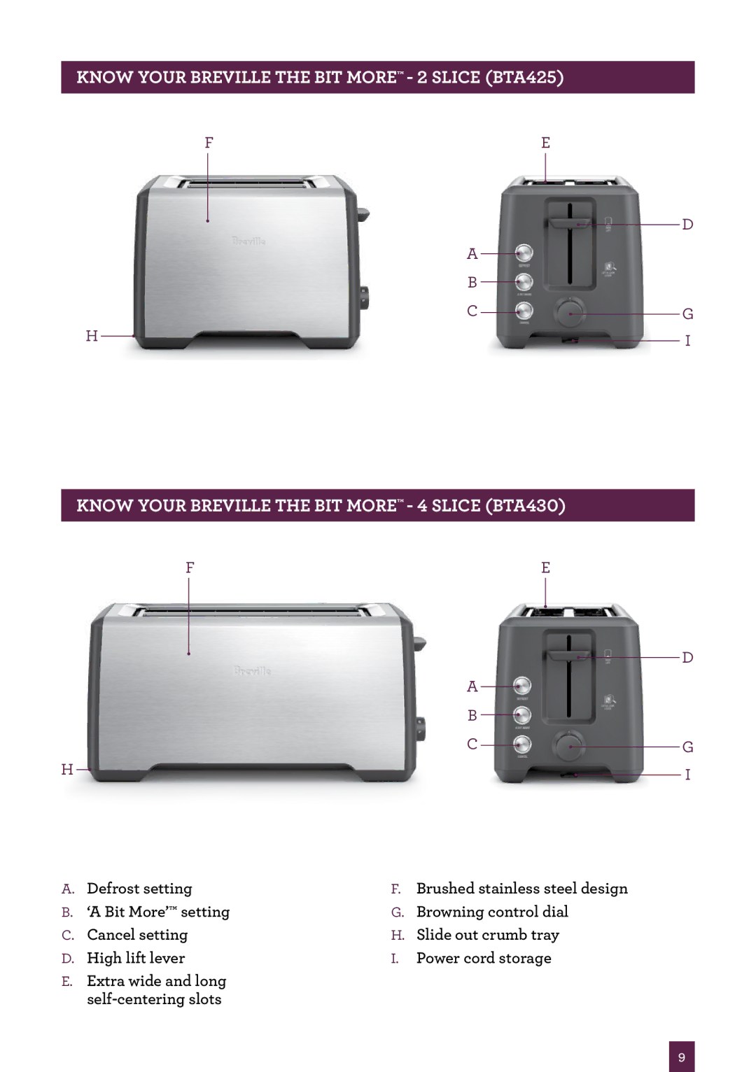 Breville BTA430, BTA425 brochure Defrost setting 