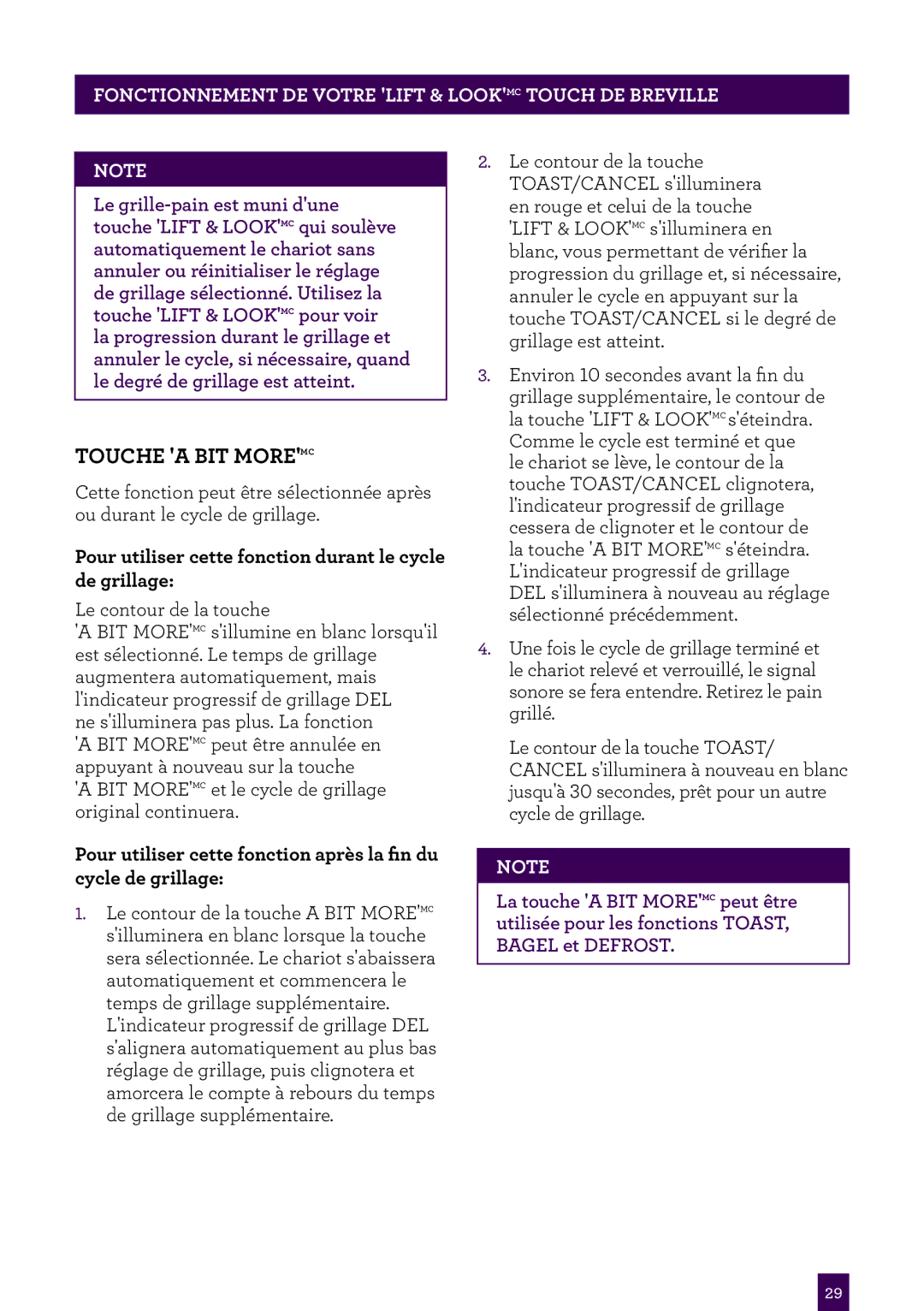 Breville BTA630XL manual Touche a BIT Moremc, Pour utiliser cette fonction durant le cycle de grillage 