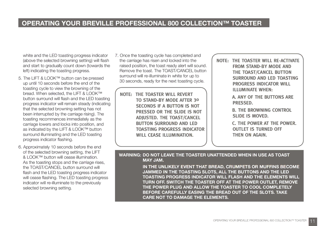 Breville BTA840, BTA820 manual Progress Indicator will 